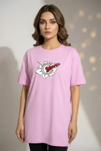BOOM oversized cotton graphic t shirt for women in Pakistan drop shoulder streetwear style