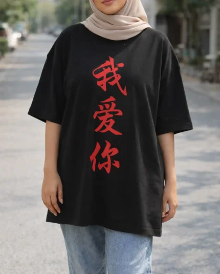 Japanese vibe oversized cotton t shirt for women in Pakistan drop shoulder round neck streetwear