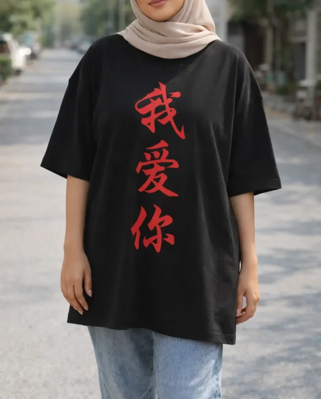 Japanese vibe oversized cotton t shirt for women in Pakistan drop shoulder round neck streetwear