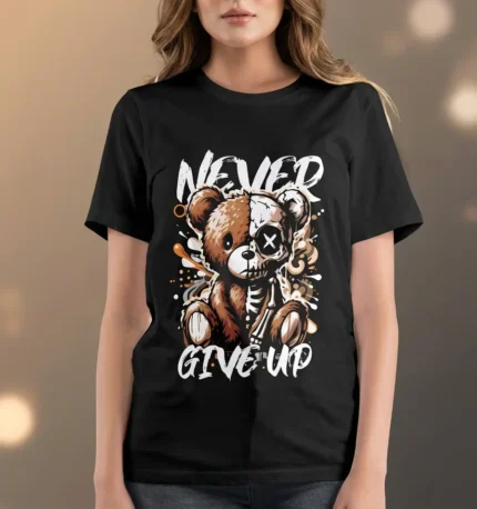 Never Give Up ladies long cotton t shirt in Pakistan oversized graphic tee casual streetwear