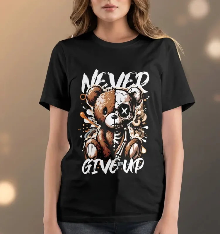 Never Give Up ladies long cotton t shirt in Pakistan oversized graphic tee casual streetwear