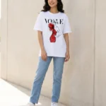VOSUE oversized cotton t shirt for women in Pakistan long graphic drop shoulder streetwear