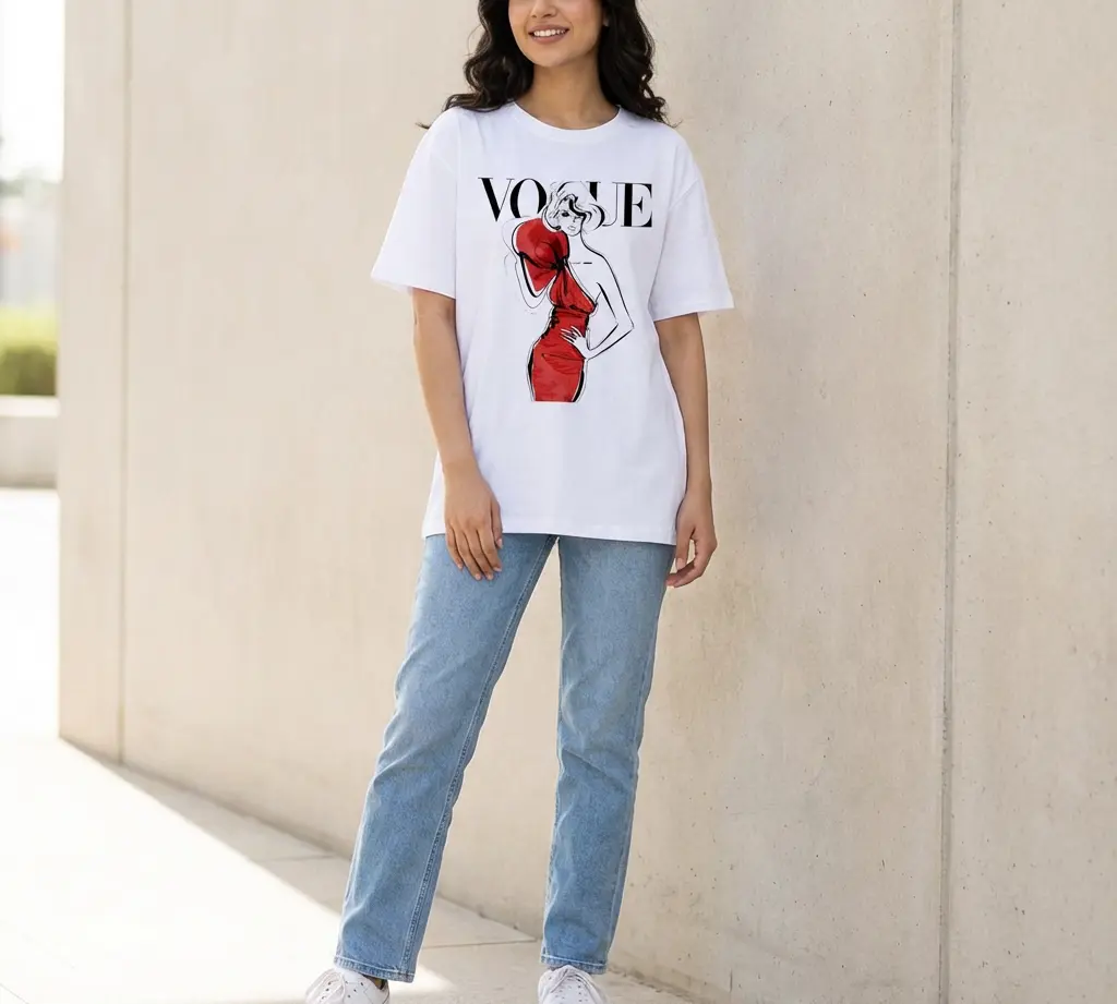 VOSUE oversized cotton t shirt for women in Pakistan long graphic drop shoulder streetwear