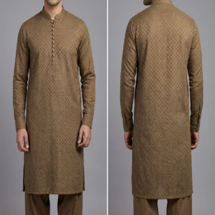 Brown Chikankari Shalwar Kameez for Men Designer Embroidered Kurta Pajama