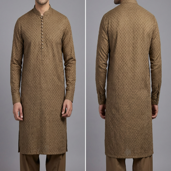 Brown Chikankari Shalwar Kameez for Men Designer Embroidered Kurta Pajama