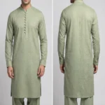 light green chicken kari mens shalwar kameez embroidered kurta front and back