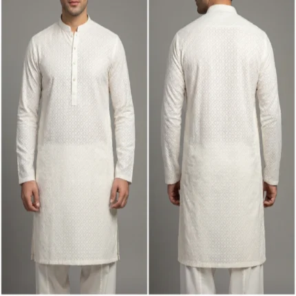 white chikankari mens shalwar kameez embroidered kurta shalwar front and back